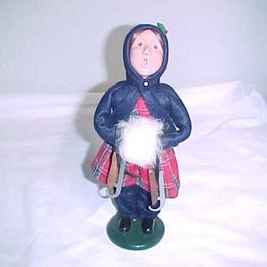 VINTAGE Byers Choice Girl w/ ice skates & hand warmer Signed & NUMBERED 1994